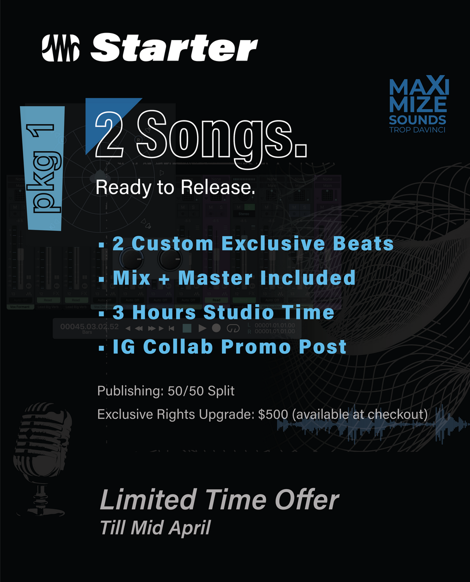 Starter 2 Songs Package - entry-level music production with custom beats, mixing and mastering by Maximize Sounds